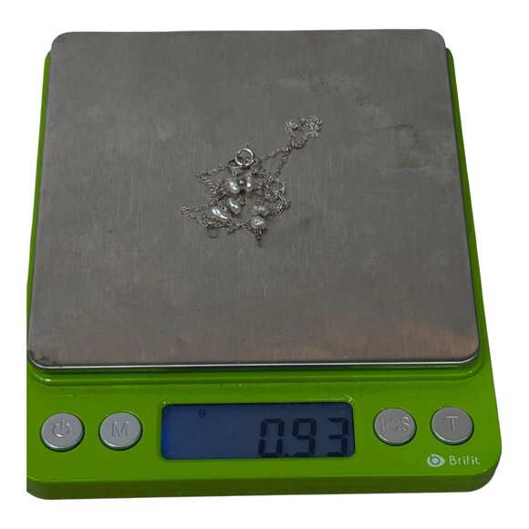 Sterling Silver Delicate Pearl Cluster Necklace Minimalist Elegant Design 18" - Picture 6 of 8